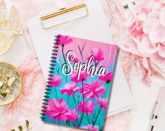 Custom Floral Notebook, Monogrammed Notebook, Personalized Easter Notebook, Personalized Spiral Notebook, Gifts for her, Minimalist Notebook