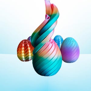 3D Printed Easter Egg Fidget Toy, Spiral Slime Motion Desk Toy, Gradient Colors
