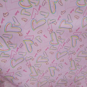 Beautiful Barbie Fabric Pre shrunk Cotton, Mattel Barbie Hearts, Heart Shapes Print,  Pink Hot pink, Yellow Green Neon, Light Weight