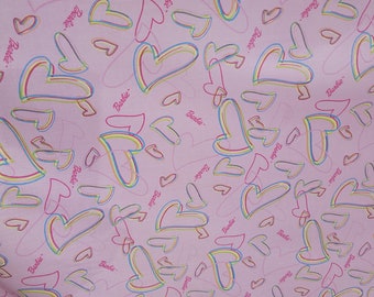Beautiful Barbie Fabric Pre shrunk Cotton, Mattel Barbie Hearts, Heart Shapes Print,  Pink Hot pink, Yellow Green Neon, Light Weight