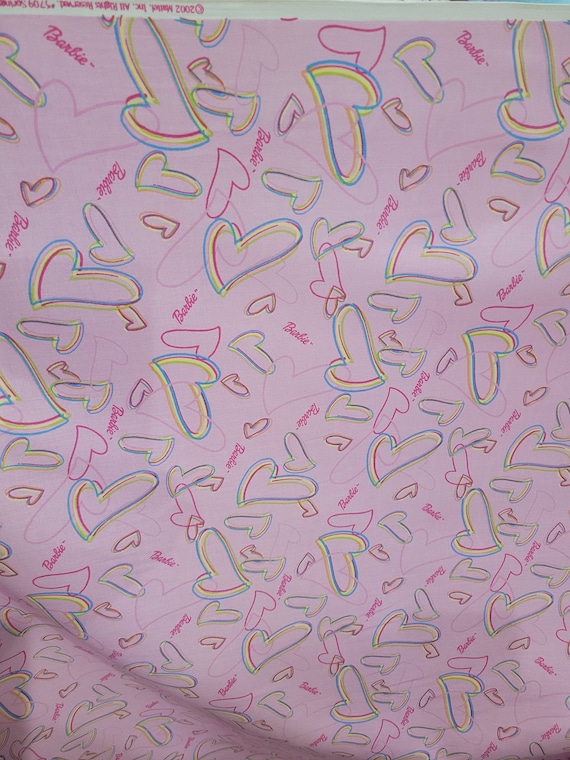 Beautiful Barbie Fabric Pre shrunk Cotton, Mattel Barbie Hearts, Heart Shapes Print,  Pink Hot pink, Yellow Green Neon, Light Weight