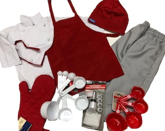 Kids Children FULL Chef Set Coat Jacket Apron Pants Tools Boys Girls sizes TOP Quality by CHEFSKIN Makes a Great Gift! Free Towel
