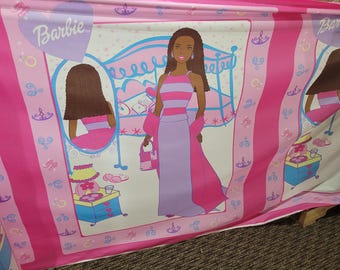 Beautiful Barbie Fabric Pre shrunk Cotton, Mattel Barbie Black African American LARGE Panel, Print,  Pink Hot pink, Light Weight