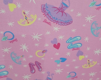Beautiful Barbie Fabric Pre shrunk Cotton, Mattel Barbie Ballerina Dresses Shoes  , Light Weight
