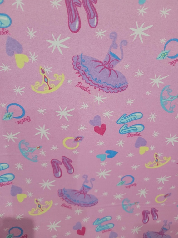 Beautiful Barbie Fabric Pre shrunk Cotton, Mattel Barbie Ballerina Dresses Shoes  , Light Weight