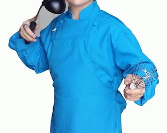 Kids Children BLUE Chef Coat Jacket Just like professionals Boys Girls sizes available TOP Quality by CHEFSKIN Makes a Great Gift! Free Hat!