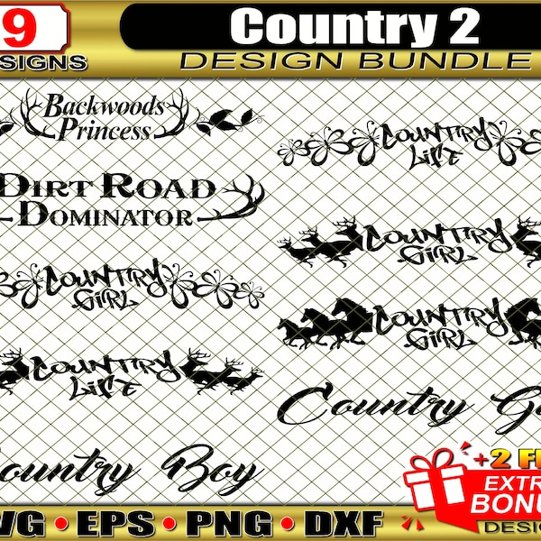 Country 2 Design Bundle, SVG Bundle, Car Decals, Car Stickers, SVG Files, PNG, Cricut Cut Files