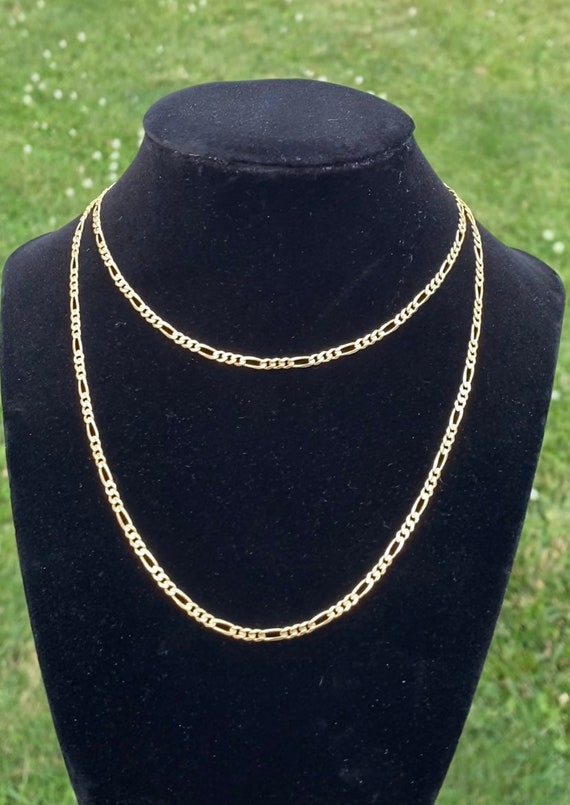 30” 14k Solid gold beveled Figaro chain