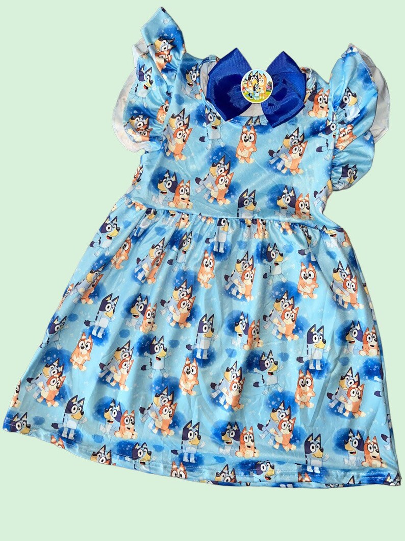 Dog and Friends Dress Blue Dog Dress and Bow Etsy