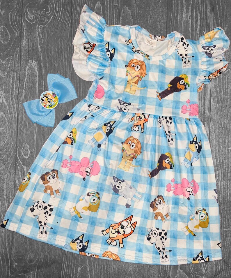 Dog and Friends Dress Blue Dog Dress and Bow Etsy