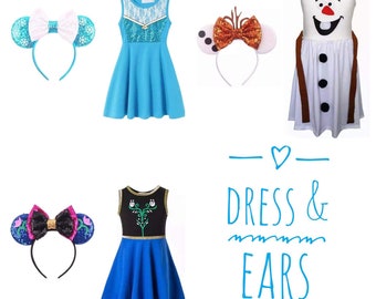 Frozen Dress and Mouse Ears Set Elsa Olaf Anna