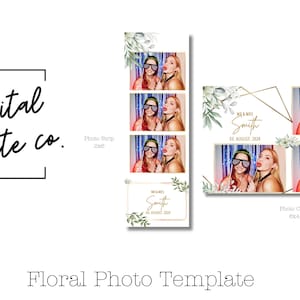 Photo Booth Wedding Strip template 2x6 and 4x6. Green floral, Editable, Instant Download, Canva Template, Photo Booth Digital Template