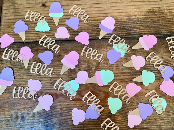 Two sweet oversized confetti / is too sweet / ice cream birthday party / a sweet one / heres the scoop / three scoops / sweet celebration /