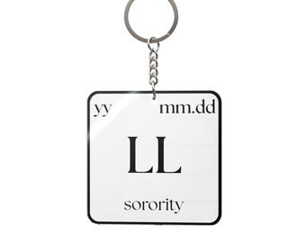 Periodic Table Sorority Charm Square Keychain | Element Initials, Founders Date, Custom Colors