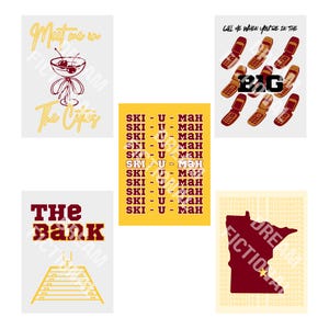 Universiteit van Minnesota muurkunst set / Ski-U-Mah afdrukbare posters / Gopher slaapzaal decor / Digital College Prints / kastanjebruine en gouden kunst