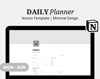 Modèle de notion de planificateur quotidien | Planificateur quotidien Minimal Notion | Agenda numérique quotidien | Modèle de notion