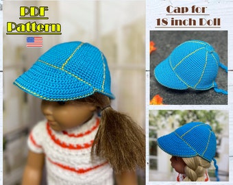 Gorra de béisbol para muñeca de 18 pulgadas, gorra AG, gorra de muñeca de ganchillo, tutorial de gorra de muñeca, gorra de crochet, gorra de crochet para muñeca, patrones de gorra de muñeca