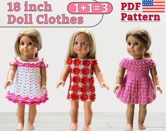 18 inch doll dress set, crochet doll dress pattern, 18 inch doll clothing set, handmade doll clothes, Buy 2 Get 1 Free
