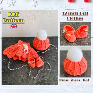 12 inch doll clothes, Tilda doll clothes, Tilda dress crochet pattern, crochet doll shoes, Dress for doll 12 inch, make doll clothes