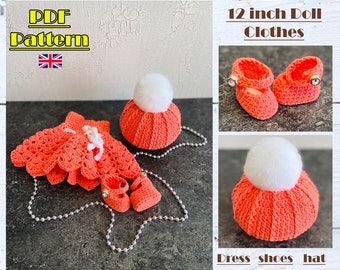 12 inch doll clothes, Tilda doll clothes, Tilda dress crochet pattern, crochet doll shoes, Dress for doll 12 inch, make doll clothes