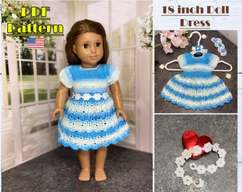 18 inch doll clothes, 18 inch Doll Dress crochet Pattern, Crochet doll dress, Crochet doll clothes, 18 inch tutorial, ag doll dress