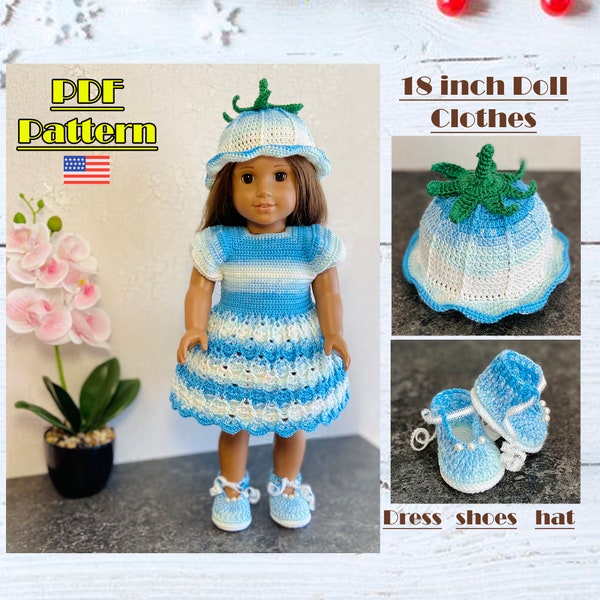 Outfit for 18 Inch Doll, AG Doll Clothes Pattern, Crochet Pattern ...