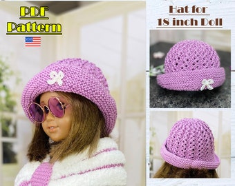 Hat for 18 inch doll, AG hat, knitted doll hat, doll hat tutorial, knitted hat, knit hat for doll, doll hat patterns