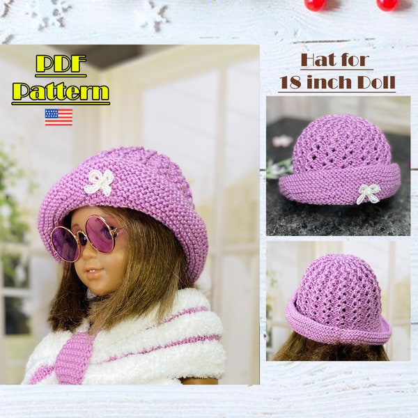 Hat for 18 inch doll, AG hat, knitted doll hat, doll hat tutorial, knitted hat, knit hat for doll, doll hat patterns