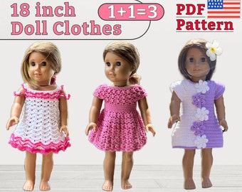 Vestidos para muñeca de 18 pulgadas, vestidos de verano, conjunto de ropa, vestido de muñeca de 18 pulgadas, patrón de ganchillo para muñeca de 18 pulgadas, Compre 2 y obtenga 1 gratis