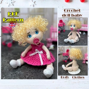 Amigurumi doll crochet pattern, Amigurumi baby doll pattern, Clothes for Baby doll, Doll pattern, Toy 10 inch (25 cm)