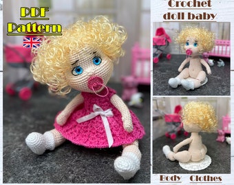 Amigurumi doll crochet pattern, Amigurumi baby doll pattern, Clothes for Baby doll, Doll pattern, Toy 10 inch (25 cm)