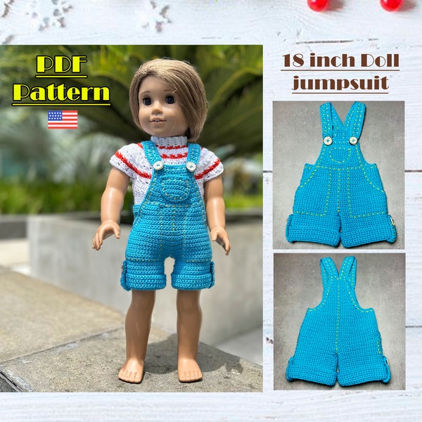 Jumpsuit for 18 inch doll, AG shorts, Crochet doll shorts, doll Jumpsuit, crochet Jumpsuit, crochet shorts for doll, doll shorts pattern