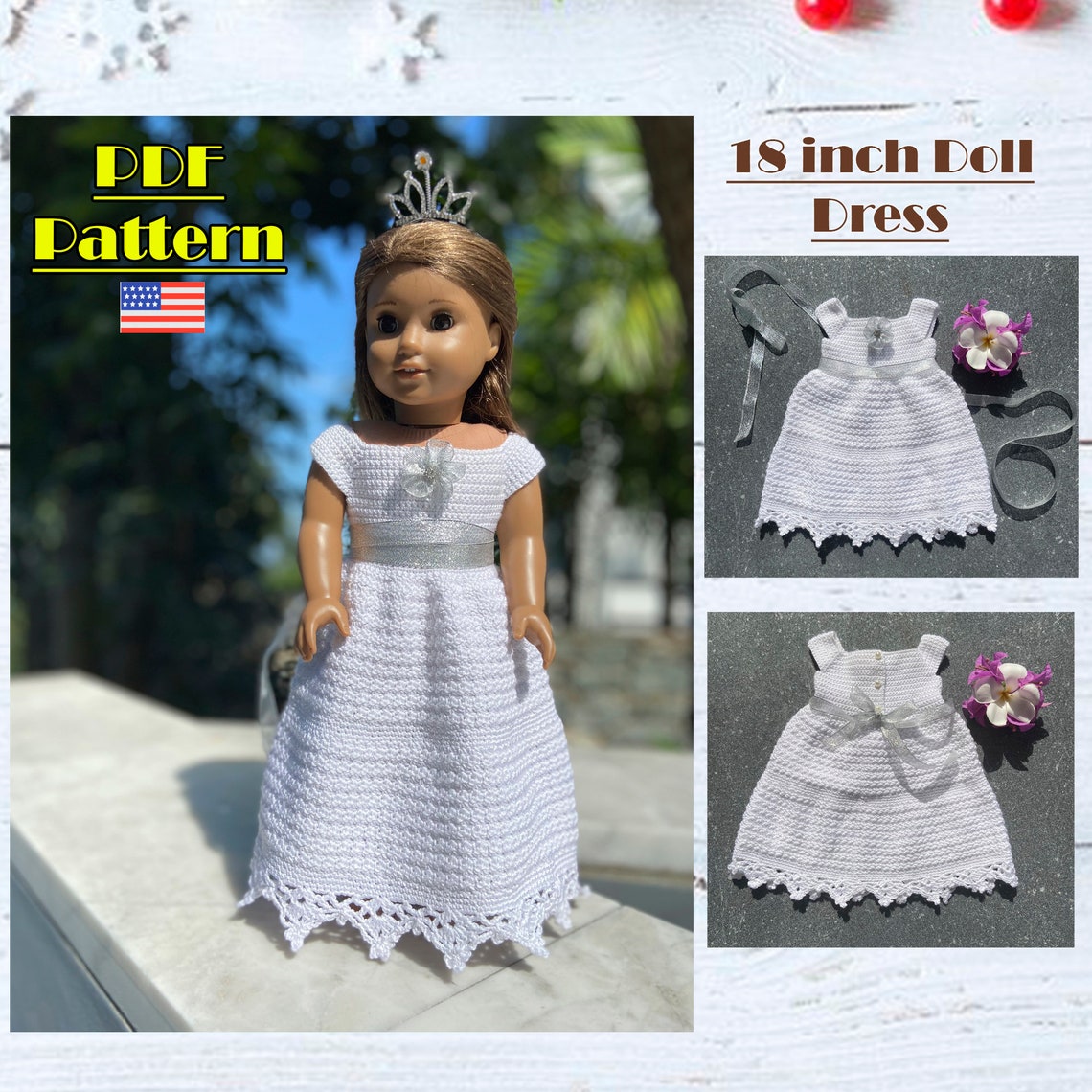 Wedding Dress for 18 Inch Doll, Doll Wedding Dress, Wedding Gown for