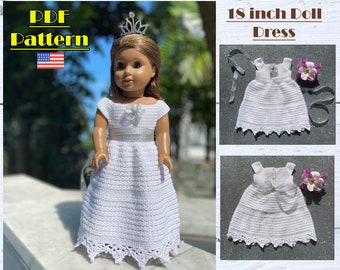 Vestido de novia para muñeca de 18 pulgadas, vestido de novia de muñeca, vestido de novia para muñecas, vestido de muñeca de ganchillo, vestido de muñeca, vestido de novia blanco