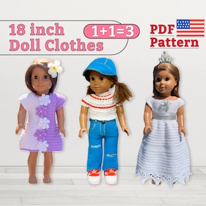 Outfit Set Pattern, Crochet clothing set, Outfit set for 18 inch doll, 18 inch Doll clothes, crochet set outfit, Buy 2 Get 1 Free