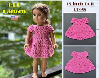 18 inch Doll Clothes Pattern, Crochet doll dress, 18 inch doll outfits, AG dress, Ag doll dress, crochet tutorial, pink dress