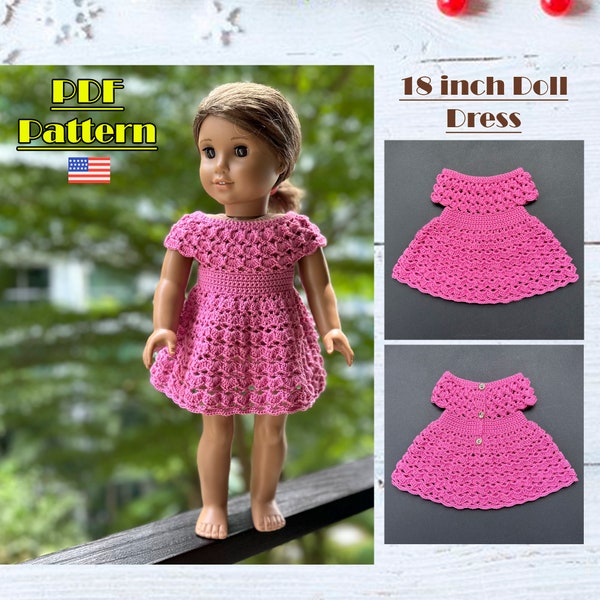 18 inch Doll Clothes Pattern, Crochet doll dress, 18 inch doll outfits, AG dress, Ag doll dress, crochet tutorial, pink dress