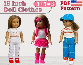 Patrón de conjunto de atuendos, conjuntos de ropa de ganchillo, conjunto de atuendos para muñeca de 18 pulgadas, ropa de muñeca de 18 pulgadas, conjuntos de conjuntos, compre 2 y obtenga 1 gratis