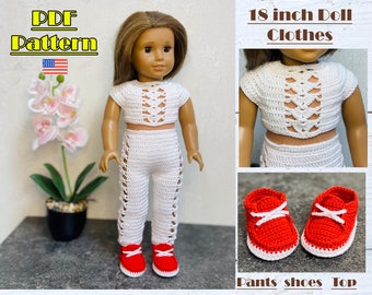 18 inch Doll Clothes Pattern, AG clothes, Crochet doll shoes, Crochet dolls pants, AG outfits pattern, Pantsuit