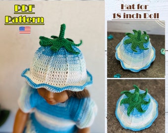 Gorro de campana para muñeca de 18 pulgadas, gorro AG, gorro de muñeca de ganchillo, tutorial de gorro de muñeca, gorro de ganchillo, gorro de ganchillo para muñeca, patrones de gorro de muñeca