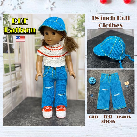 18 inch Doll Outfit Pattern, set clothes, 18 inch Doll Clothes Pattern, 18 inch doll outfits, Crochet doll clothes, AG jeans