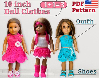 Outfit set for 18 inch doll, 18 inch Doll clothes, crochet set outfit, pattern for 18 inch doll, Crochet doll clothes, Buy 2 Get 1 Free