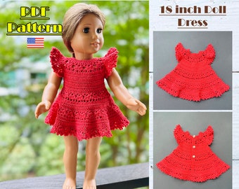 Dress for 18 inch doll, Doll Dress Pattern, Crochet doll dress, 18 inch tutorial, doll dress, Crochet doll clothes, ag doll dress