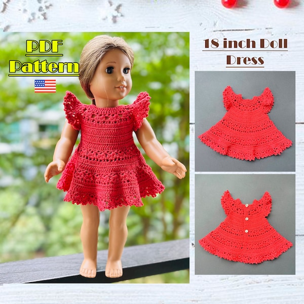 Dress for 18 inch doll, Doll Dress Pattern, Crochet doll dress, 18 inch tutorial, doll dress, Crochet doll clothes, ag doll dress