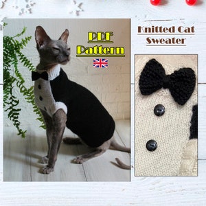 Pattern! Sphynx cat sweater, knitted cat clothes, cat clothes tutorial, small dog clothes, cat sweater pattern.