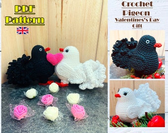 Patrón de paloma de ganchillo, paloma de boda, tutorial de paloma de Сrochet, patrón de pájaros de Сrochet, paloma Amigurumi