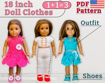 Outfit set for 18 inch doll, 18 inch Doll clothes, crochet set outfit, pattern for 18 inch doll, Crochet doll clothes, Buy 2 Get 1 Free