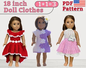 Conjunto de vestidos para muñeca de 18 pulgadas, vestido de muñeca de 18 pulgadas, patrón de crochet para muñeca de 18 pulgadas, compre 2 y obtenga 1 gratis