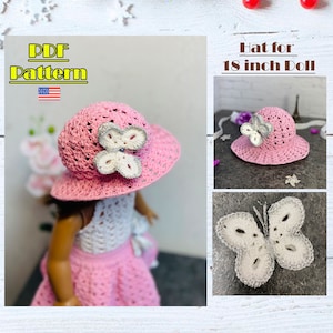 Sun Hat for 18 inch doll, AG hat, Crochet doll hat, doll hat tutorial, crochet hat, crochet hat for doll, doll hat patterns