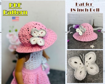 Sombrero para el sol para muñeca de 18 pulgadas, sombrero AG, sombrero de muñeca de ganchillo, tutorial de sombrero de muñeca, sombrero de ganchillo, sombrero de ganchillo para muñeca, patrones de sombrero de muñeca